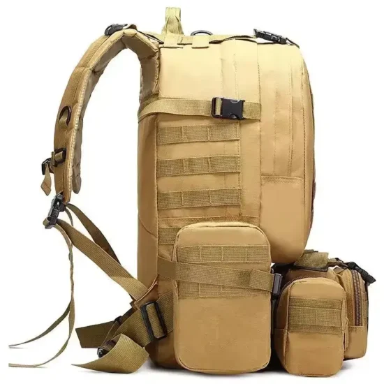 tan tactical backpack with modular pouches