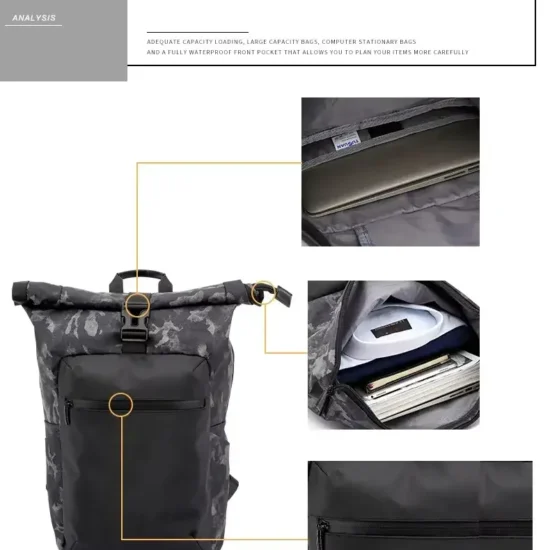 rucsac roll top negru camo