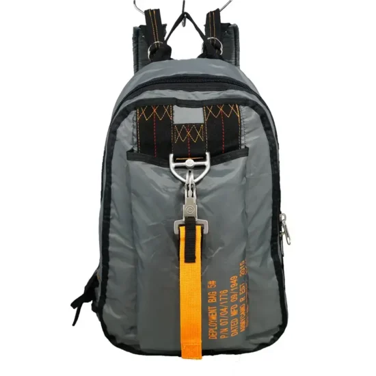 Gray parachute-style outdoor backpack
