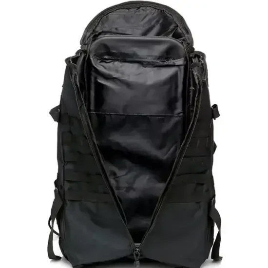 Large Capacity Black Tactical MOLLE Backpack, open main compartment
