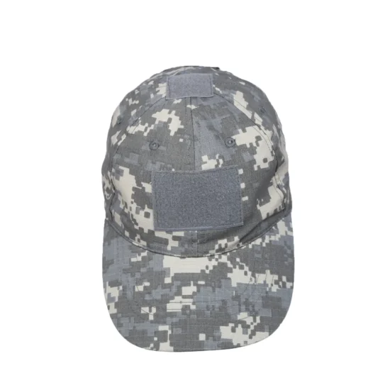 Tactical Baseball Cap (ACU Camo): Front view with patch area